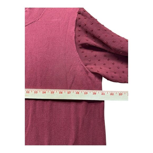 CeCe Cynthia Steffe Pullover Sweater Womens XL Burgundy Sheer Clip Dot Sleeves - Picture 5 of 11